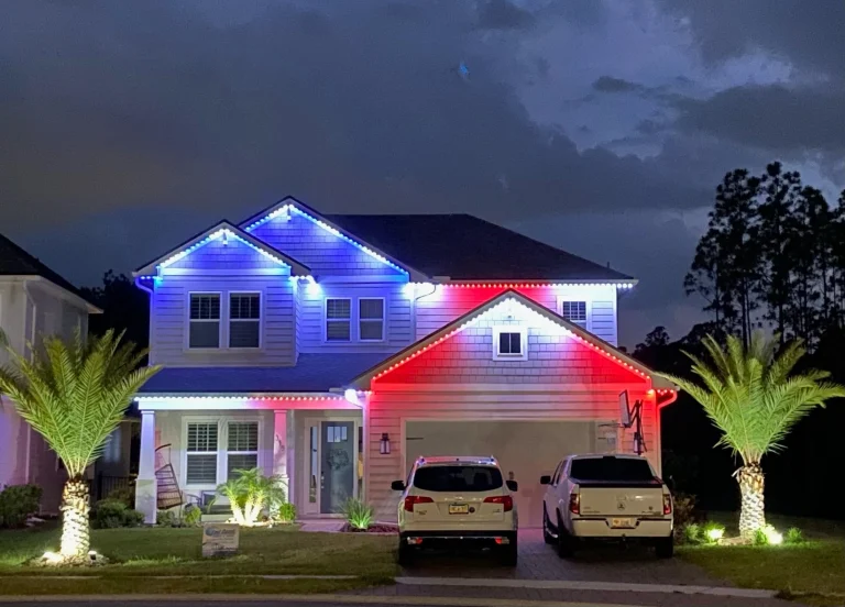 4th of July permanent lighting on a house